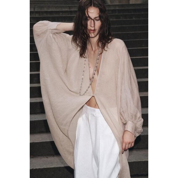 ZARA ZW COLLECTION RAMIE LONG TOP - Picture 1 of 11